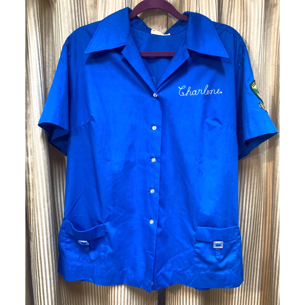 Vintage C1970s “Charlene” Chain Stitch Bowling Shirt With Patches NEWBERG OR